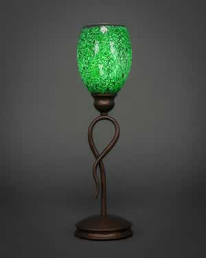 Leaf Mini Table Lamp Shown In Bronze Finish With 5" Green Fusion Glass