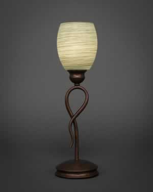 Leaf Mini Table Lamp Shown In Bronze Finish With 5" Gray Linen Glass