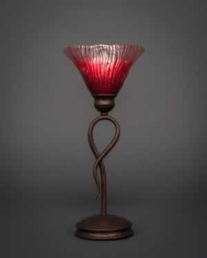 Leaf Table Lamp Shown In Bronze Finish With 7" Raspberry Crystal Glass