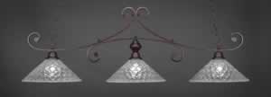 Curl 3 Light Billiard Light Shown In Bronze Finish With 16" Italian Bubble Glass