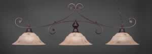 Curl 3 Light Billiard Light Shown In Bronze Finish With 16" Italian Marble Glass