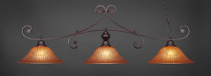 Curl 3 Light Billiard Light Shown In Bronze Finish With 16" Tiger Glass