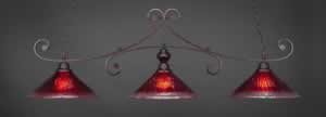 Curl 3 Light Billiard Light Shown In Bronze Finish With 16" Raspberry Crystal Glass