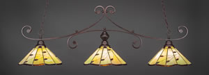 Curl 3 Light Billiard Light Shown In Bronze Finish With 16" Autumn Leaves Tiffany Glass