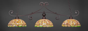 Curl 3 Light Billiard Light Shown In Bronze Finish With 15" Rosetta Tiffany Glass