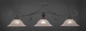 Curl 3 Light Billiard Light Shown In Dark Granite Finish With 16" Amber Marble Glass 