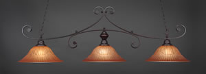 Curl 3 Light Billiard Light Shown In Dark Granite Finish With 16" Tiger Glass