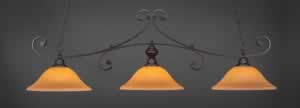 Curl 3 Light Billiard Light Shown In Dark Granite Finish With 16" Cayenne Linen Glass