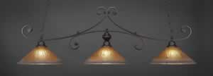 Curl 3 Light Billiard Light Shown In Dark Granite Finish With 16" Amber Crystal Glass