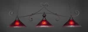 Curl 3 Light Billiard Light Shown In Dark Granite Finish With 16" Raspberry Crystal Glass