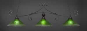 Curl 3 Light Billiard Light Shown In Dark Granite Finish With 16" Kiwi Green Crystal Glass