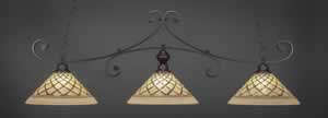 Curl 3 Light Billiard Light Shown In Dark Granite Finish With 16" Chocolate Icing Glass