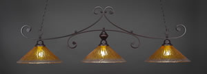 Curl 3 Light Billiard Light Shown In Dark Granite Finish With 16" Gold Champagne Crystal Glass