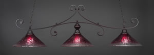 Curl 3 Light Billiard Light Shown In Dark Granite Finish With 16" Wine Crystal Glass