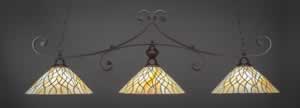 Curl 3 Light Bar Shown In Dark Granite Finish With 16" Sandhill Tiffany Glass