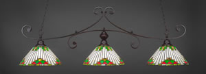 Curl 3 Light Bar Shown In Dark Granite Finish With 15" Green Sunray Tiffany Glass