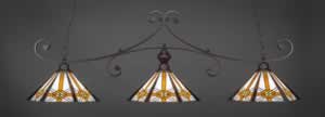 Curl 3 Light Billiard Light Shown In Dark Granite Finish With 16" Hampton Tiffany Glass 