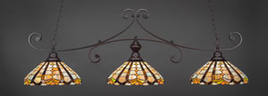 Curl 3 Light Billiard Light Shown In Dark Granite Finish With 15" Paradise Tiffany Glass 