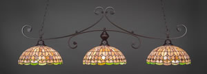 Curl 3 Light Billiard Light Shown In Dark Granite Finish With 15" Rosetta Tiffany Glass