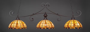 Curl 3 Light Billiard Light Shown In Dark Granite Finish With 14.5" Butterscotch Tiffany Glass 