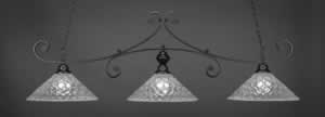 Curl 3 Light Billiard Light Shown In Matte Black Finish With 16" Italian Bubble Glass