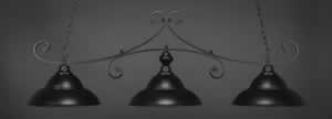 Curl 3 Light Billiard Light Shown In Matte Black Finish With 16" Matte Black Double Bubble Metal Shades