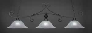 Curl 3 Light Billiard Light Shown In Matte Black Finish With 16" White Marble Glass 