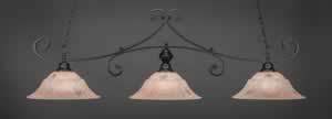 Curl 3 Light Billiard Light Shown In Matte Black Finish With 16" Italian Marble Glass