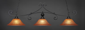 Curl 3 Light Billiard Light Shown In Matte Black Finish With 16" Tiger Glass