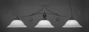 Curl 3 Light Billiard Light Shown In Matte Black Finish With 16" White Linen Glass