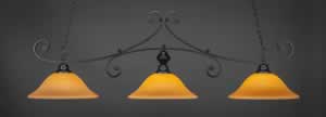 Curl 3 Light Billiard Light Shown In Matte Black Finish With 16" Cayenne Linen Glass