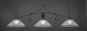 Curl 3 Light Billiard Light Shown In Matte Black Finish With 16" Frosted Crystal Glass
