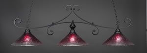 Curl 3 Light Billiard Light Shown In Matte Black Finish With 16" Wine Crystal Glass