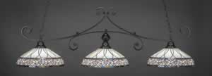 Curl 3 Light Billiard Light Shown In Matte Black Finish With 16" Royal Merlot Tiffany Glass