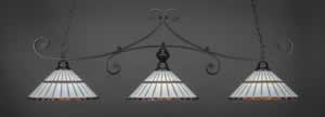 Curl 3 Light Billiard Light Shown In Matte Black Finish With 15.5" Honey Glass &Amber Brown Jewels Tiffany Glass 