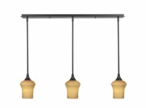 3 Light Multi Light Mini Pendant With Hang Straight Swivels Shown In Dark Granite Finish With 5.5" Cayenne Linen Glass