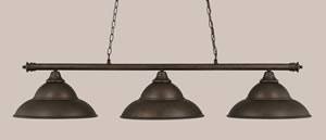 Oxford 3 Light Billiard Light Shown In Bronze Finish With 16" Bronze Double Bubble Metal Shades