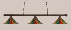 Oxford 3 Light Billiard Light Shown In Bronze Finish With 14" Mardi Gras Glass