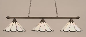 Oxford 3 Light Billiard Light Shown In Bronze Finish With 16" Pearl & Black Flair Tiffany Glass