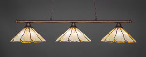 Oxford 3 Light Billiard Light Shown In Bronze Finish With 16" Honey & Brown Flair Tiffany Glass