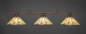 Oxford 3 Light Billiard Light Shown In Bronze Finish With 16" Autumn Leaves Tiffany Glass