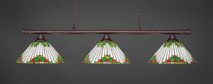 Oxford 3 Light Billiard Light Shown In Bronze Finish With 15" Green Sunray Tiffany Glass