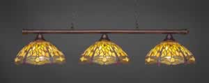 Oxford 3 Light Billiard Light Shown In Bronze Finish With 16" Amber Dragonfly Tiffany Glass