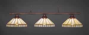 Oxford 3 Light Billiard Light Shown In Bronze Finish With 15" Honey & Brown Mission Tiffany Glass