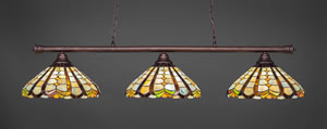 Oxford 3 Light Billiard Light Shown In Bronze Finish With 15" Paradise Tiffany Glass