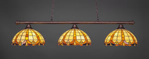 Oxford 3 Light Billiard Light Shown In Bronze Finish With 14.5" Butterscotch Tiffany Glass