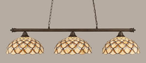 Oxford 3 Light Billiard Light Shown In Bronze Finish With 16" Honey & Brown Scallop Tiffany Glass