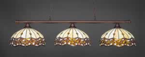 Oxford 3 Light Billiard Light Shown In Bronze Finish With 16" Roman Jewel Tiffany Glass