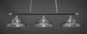 Oxford 3 Light Billiard Light Shown In Chrome And Matte Black Finish With 16" Chrome Double Bubble Metal Shades