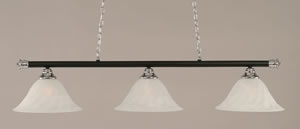 Oxford 3 Light Billiard Light Shown In Chrome And Matte Black Finish With 14" White Alabaster Swirl Glass